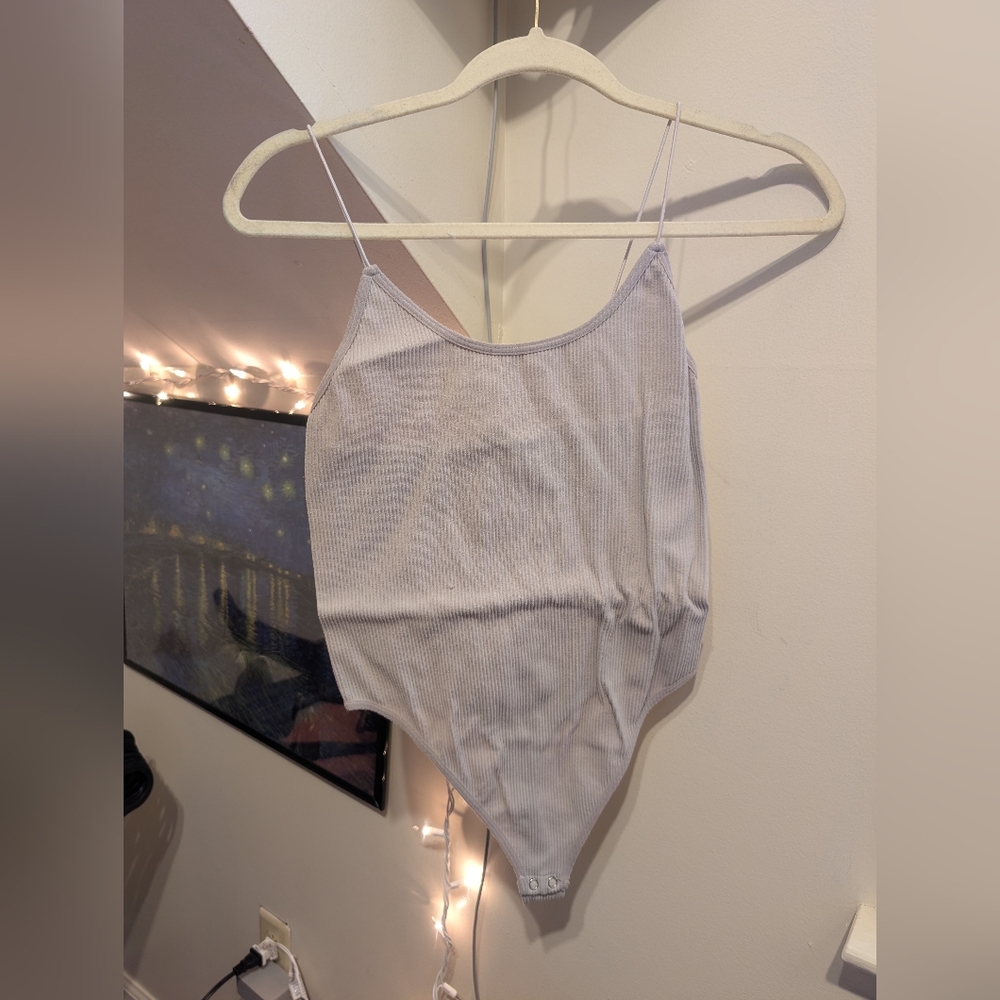 Light Gray Spaghetti Strap Ribbed Bodysuit